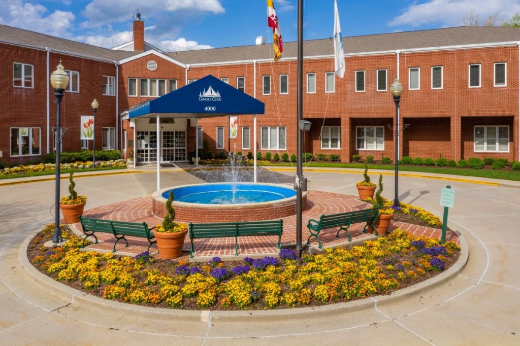 Ginger Cove fountain and building entrance