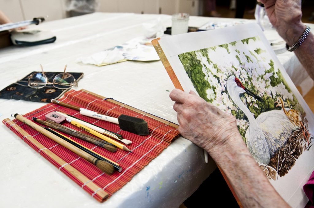Close up of a painting of bird done by a Ginger Cove resident