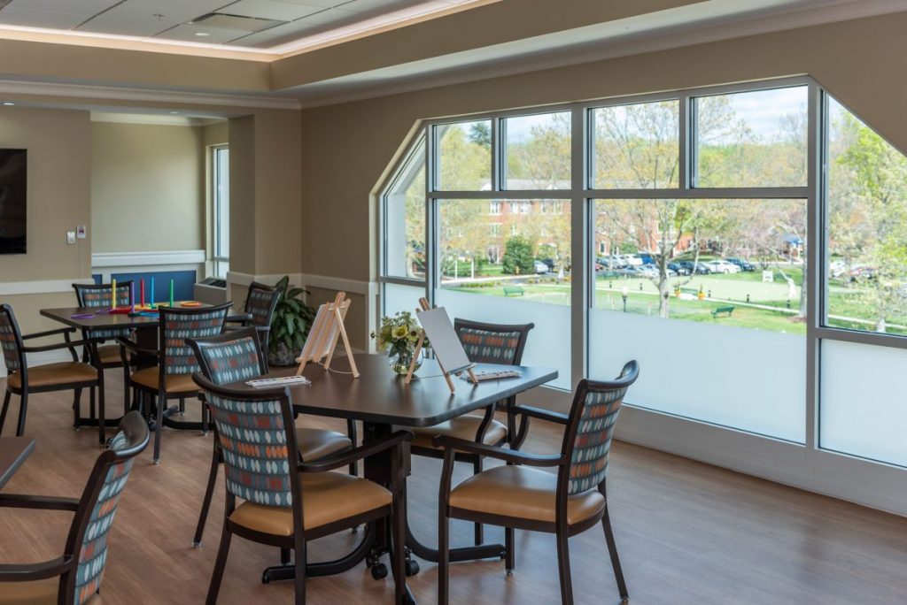 Ginger Cove Independent Living tables with easels and paint