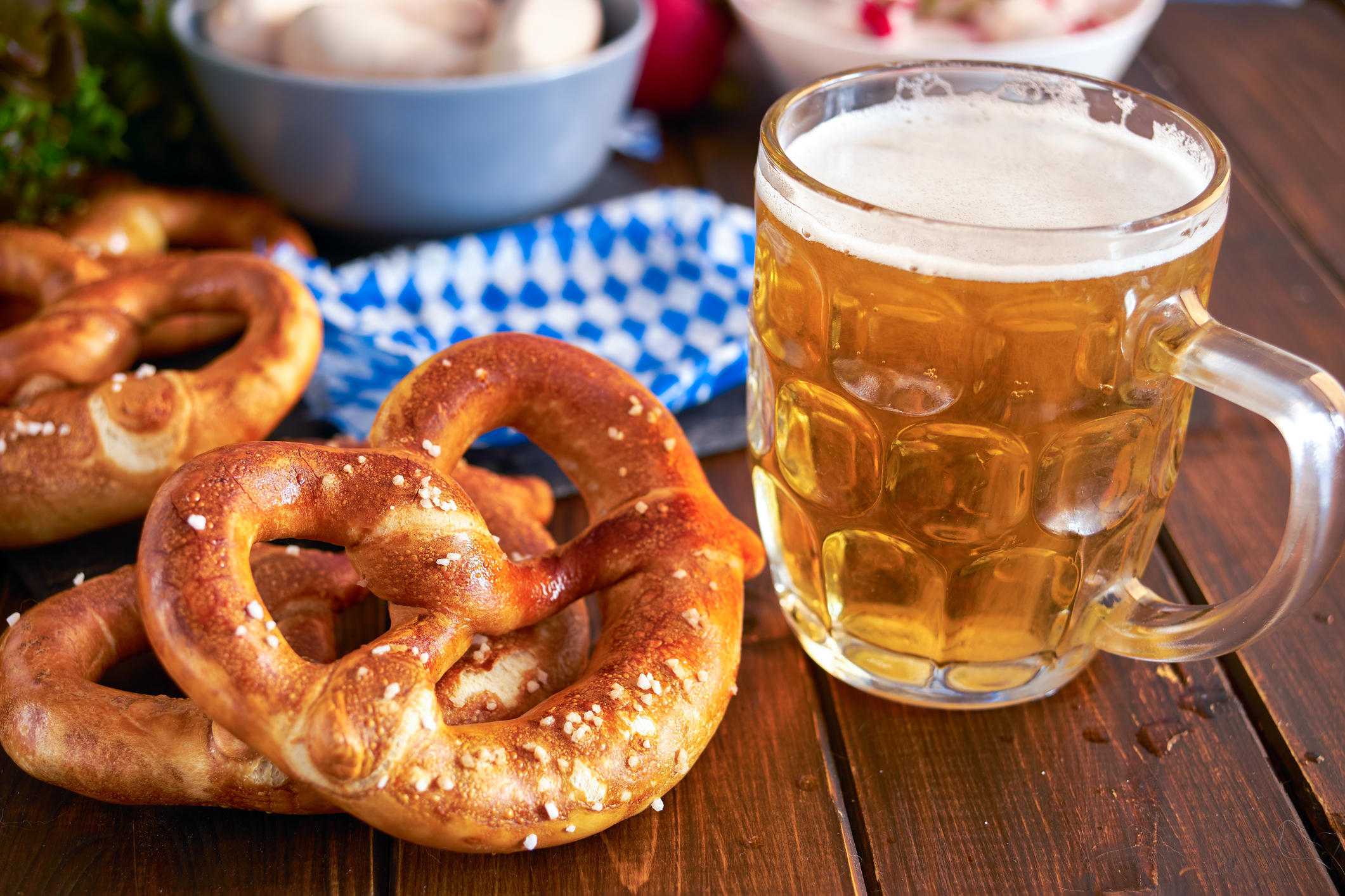 Beer Fest food on wooden table Oktoberfest