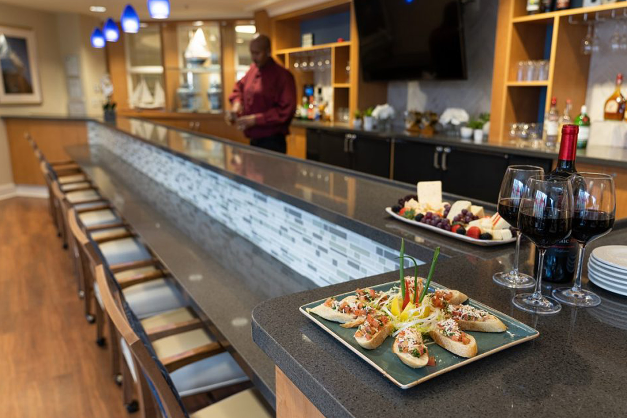 Ginger Cove Bugeye Bar counter with appetizer