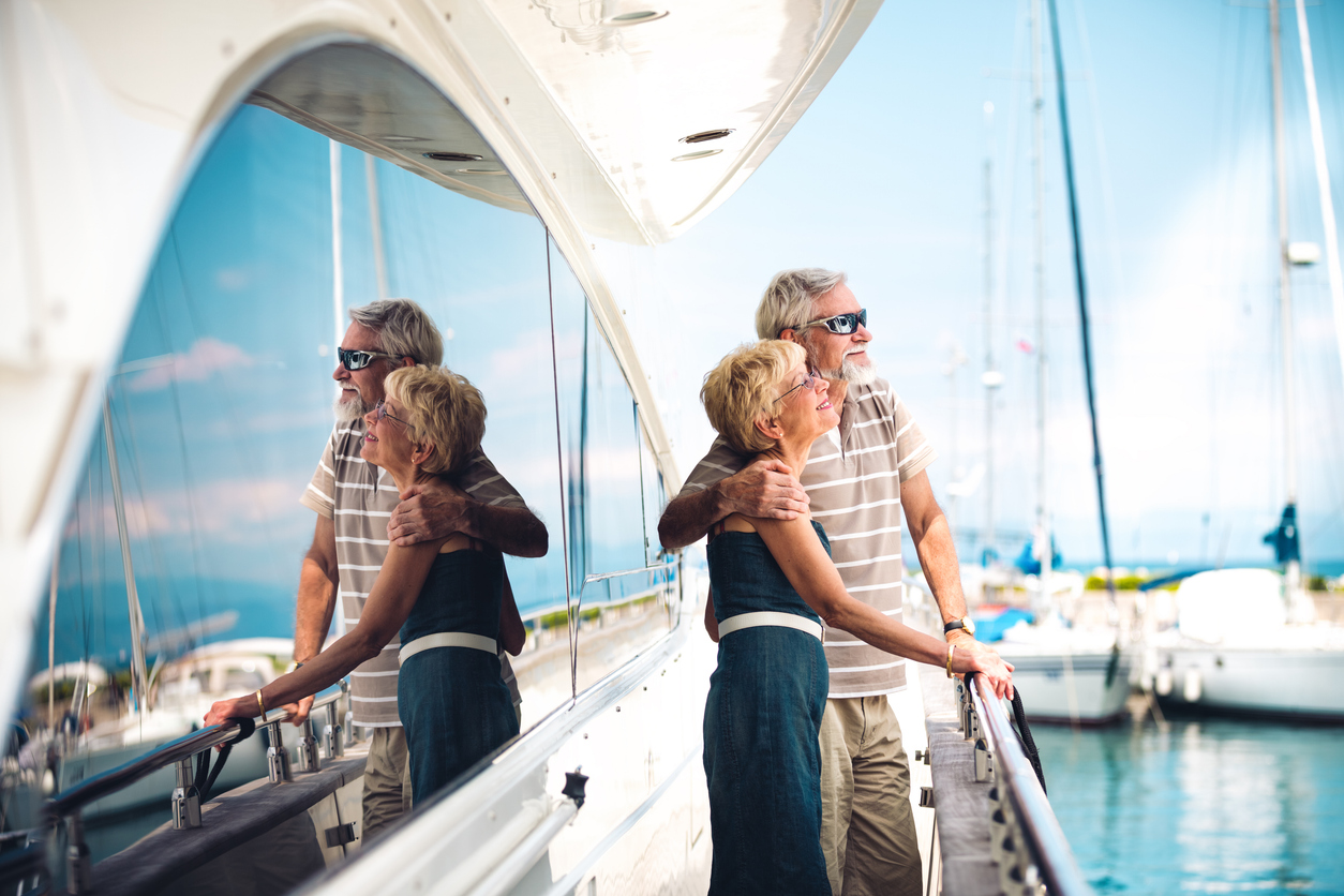 Senior Couple Enjoying view off boat